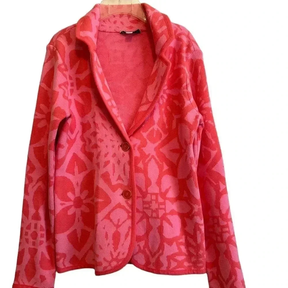 Pink Geometric Floral Sweater Soft Suiting Blazer